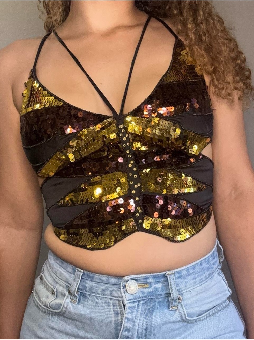 Urban Outfitters Gold and Bronze Sequin Strappy Camisole - Picture 4 of 4